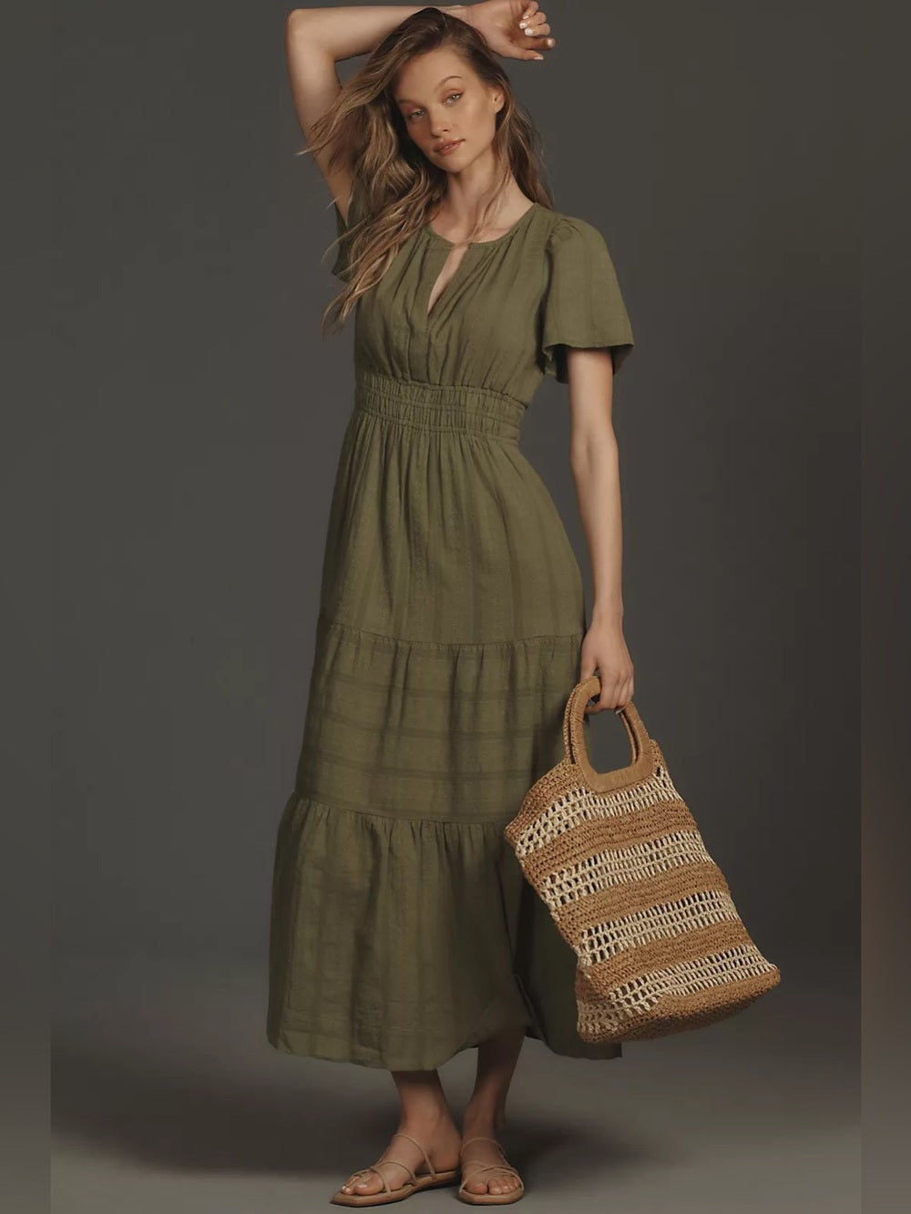 By Anthropologie Moss Sommerset tiered dress, size L