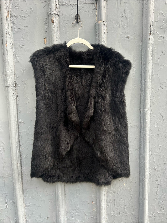 Black Rabbit Fur Vest, One Size