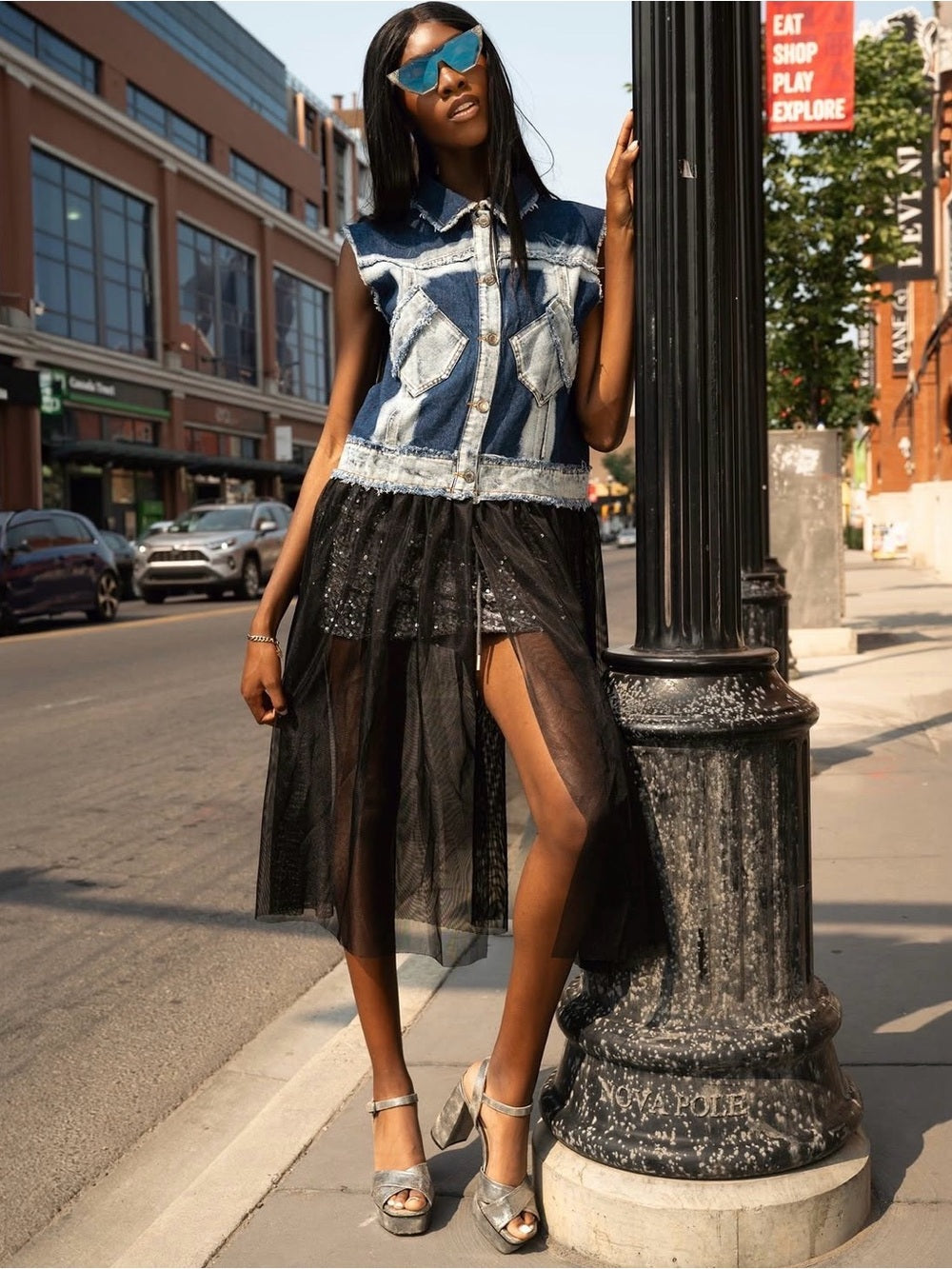 Kate Hewko Denim Tulle Dress, Approx S/M