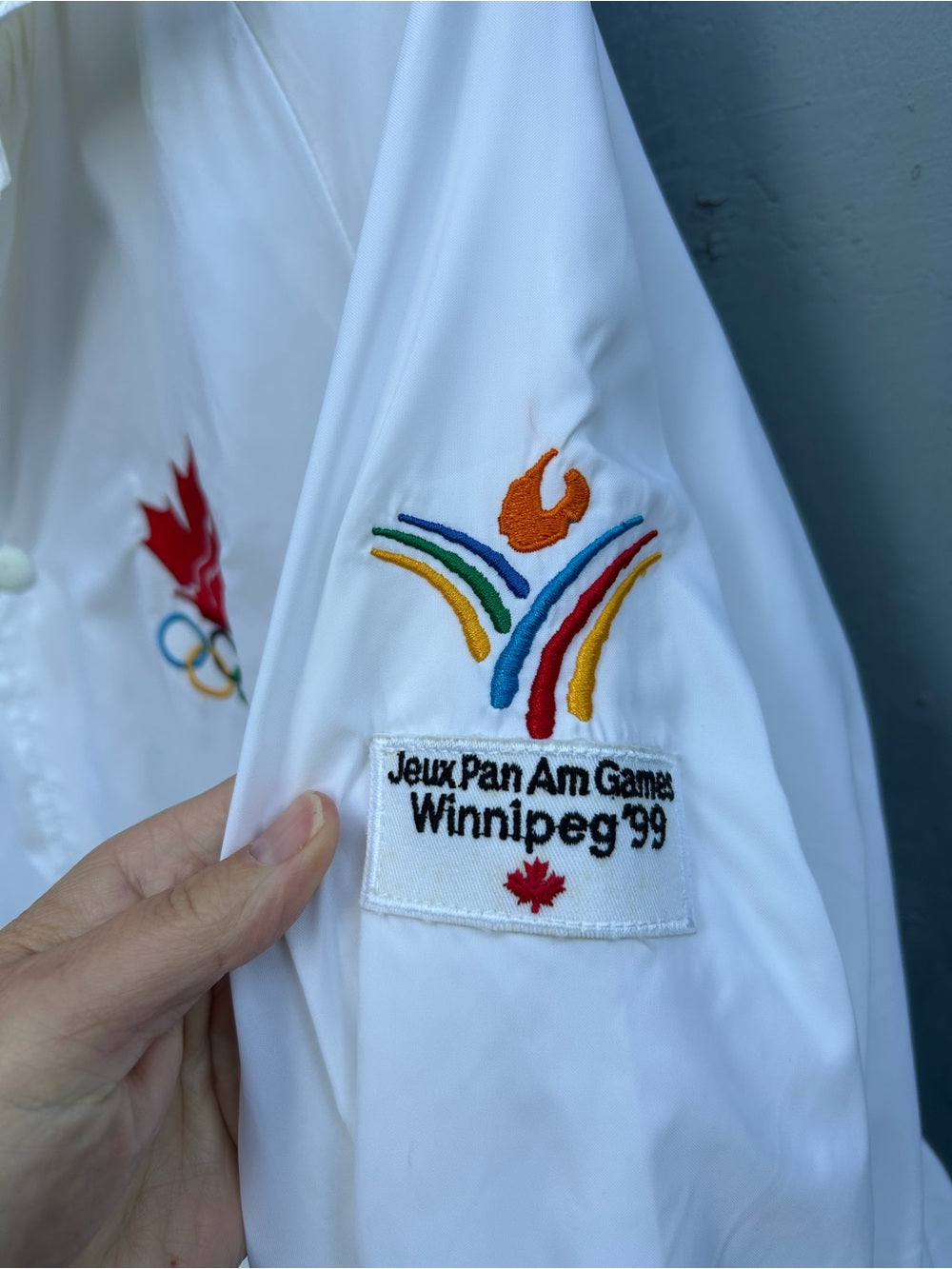 Roots White Canadian Team 1999 Pan Am Jacket, size Large