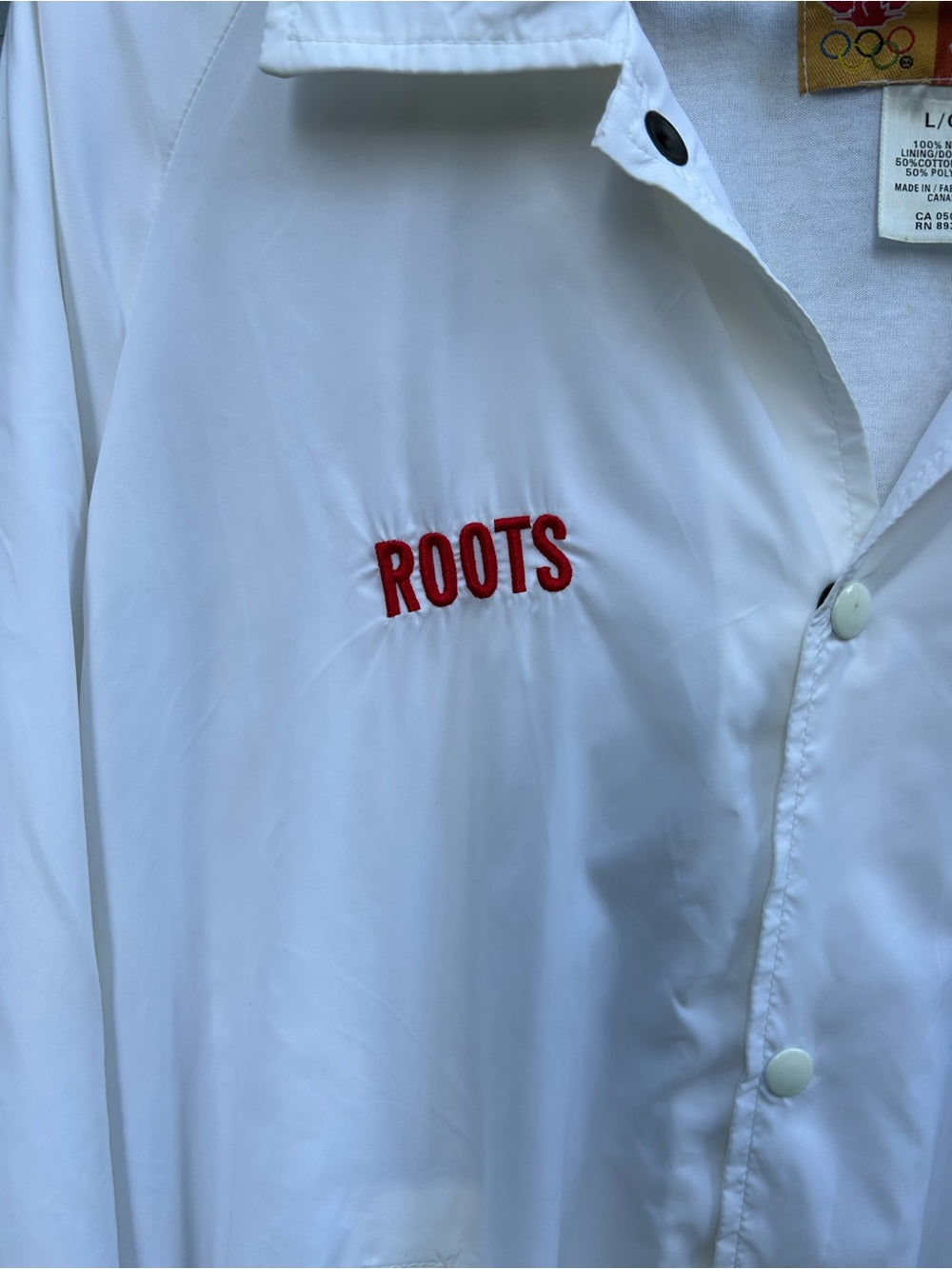 Roots White Canadian Team 1999 Pan Am Jacket, size Large