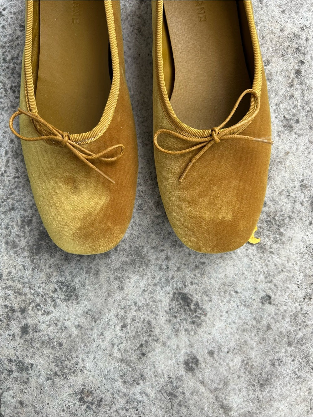 Everlane Mustard Yellow Velvet The Day Flats, BNWOB, size 7