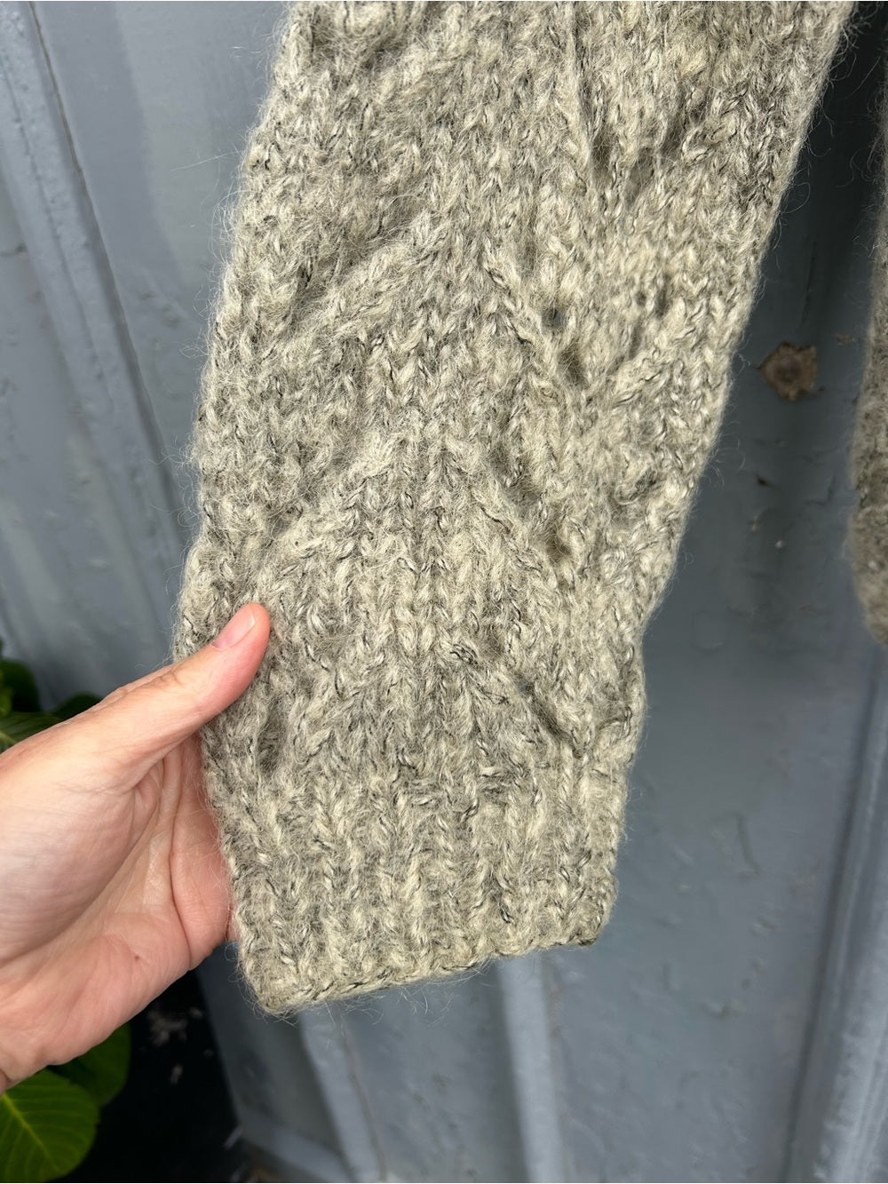Vintage Trim Knit Wool Blend grey open knit sweater, size M
