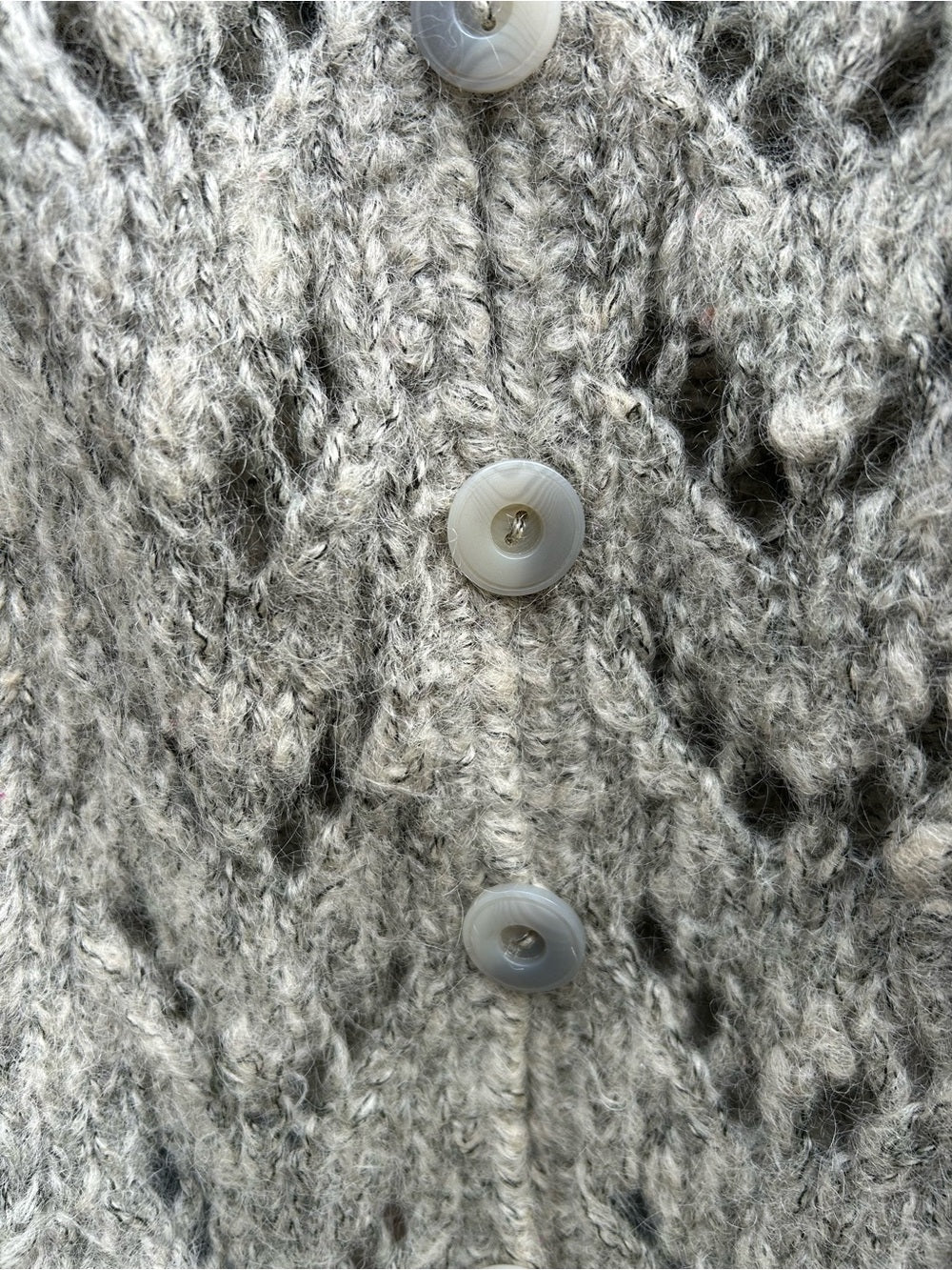 Vintage Trim Knit Wool Blend grey open knit sweater, size M