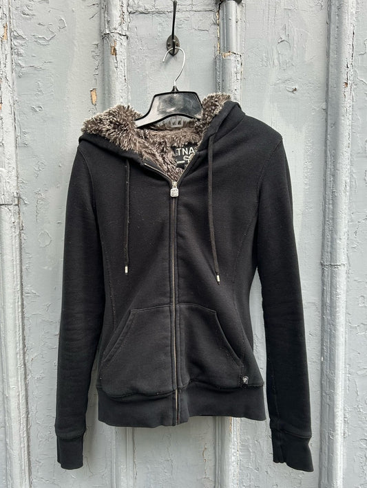 “Vintage” TNA Black furry hoodie, size XS