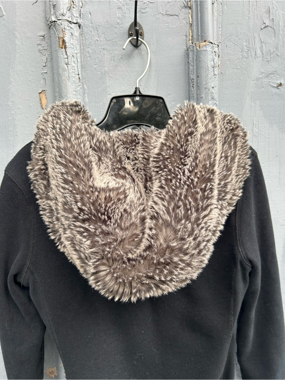 “Vintage” TNA Black furry hoodie, size XS