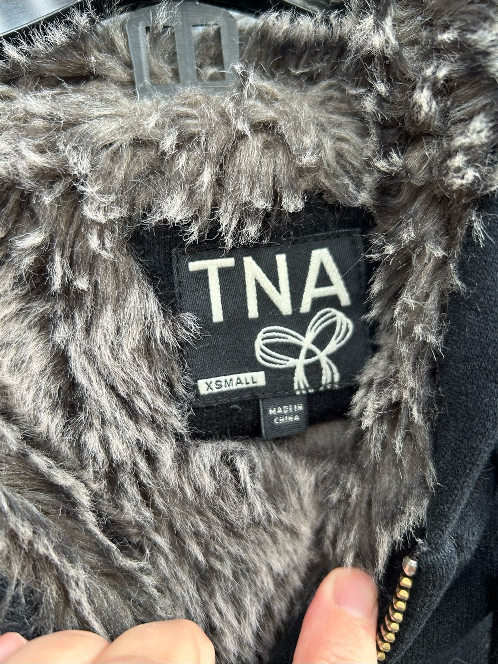 “Vintage” TNA Black furry hoodie, size XS