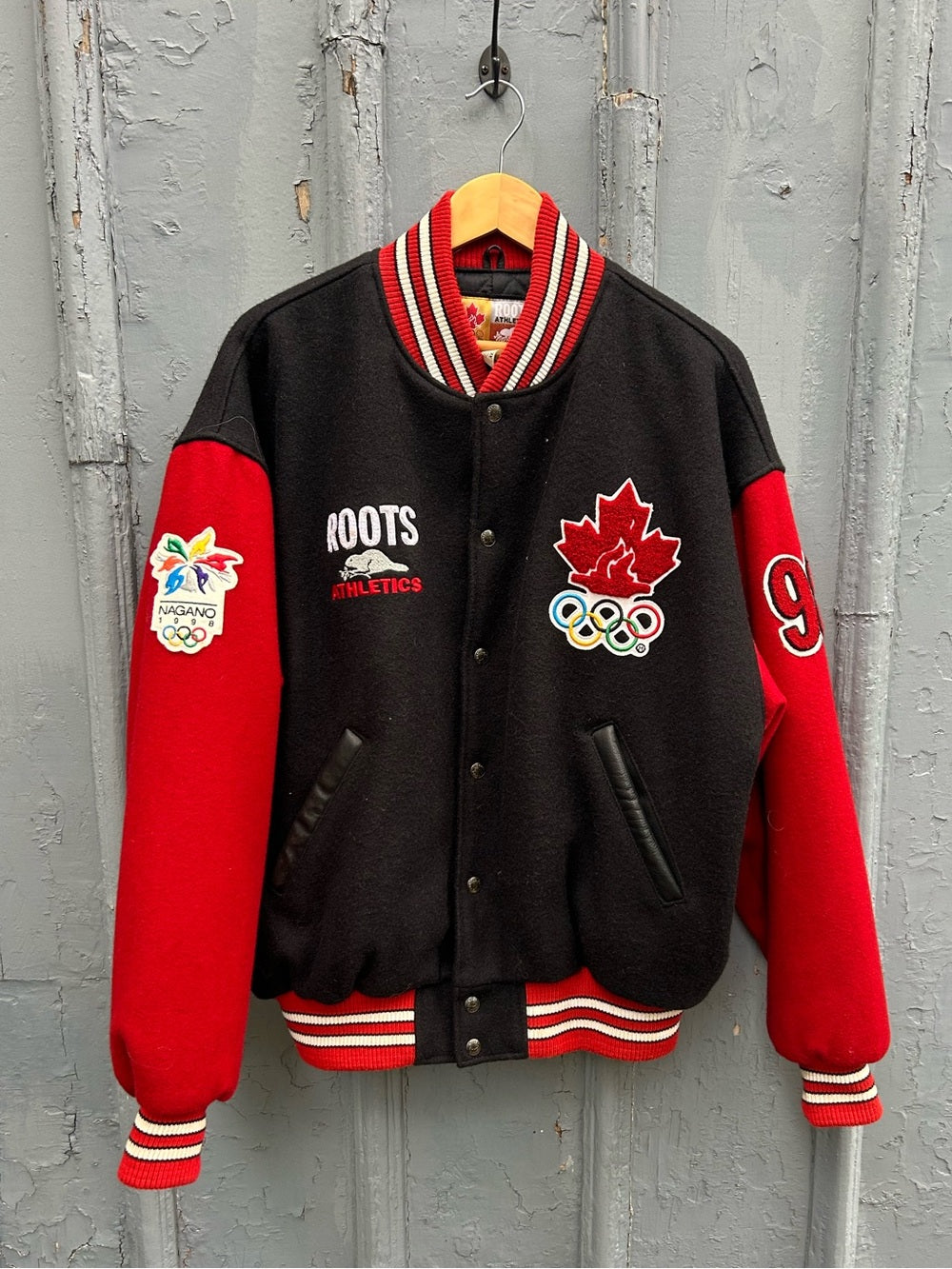 Roots 1998 Nagano Olympic Varsity Jacket, size XL