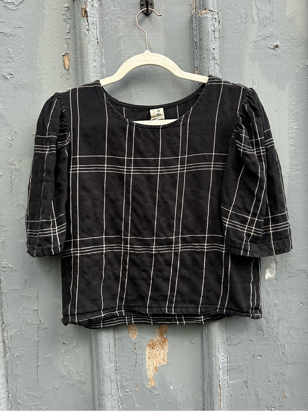 Eve Gravel Black plaid crop Labyrinthe blouse, size XS