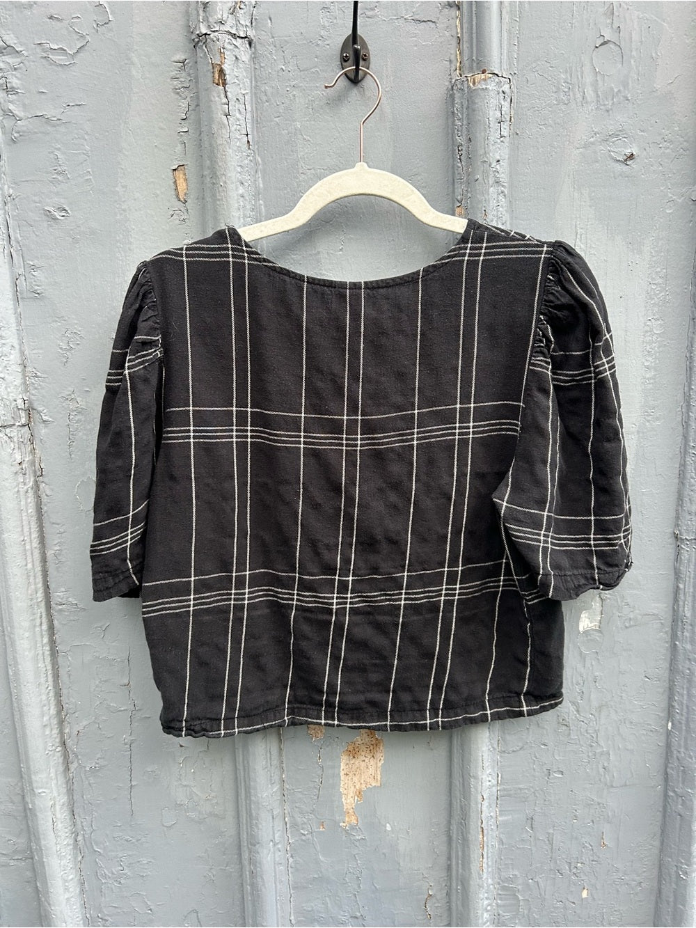 Eve Gravel Black plaid crop Labyrinthe blouse, size XS