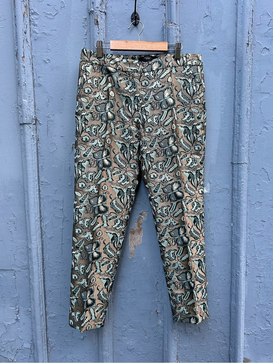 Weekend MaxMara Brocade gold cigarette pants, size “6”