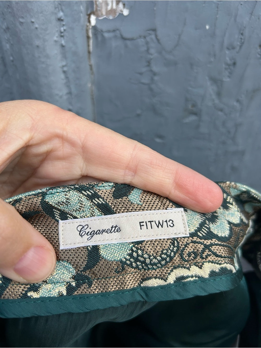 Weekend MaxMara Brocade gold cigarette pants, size “6”