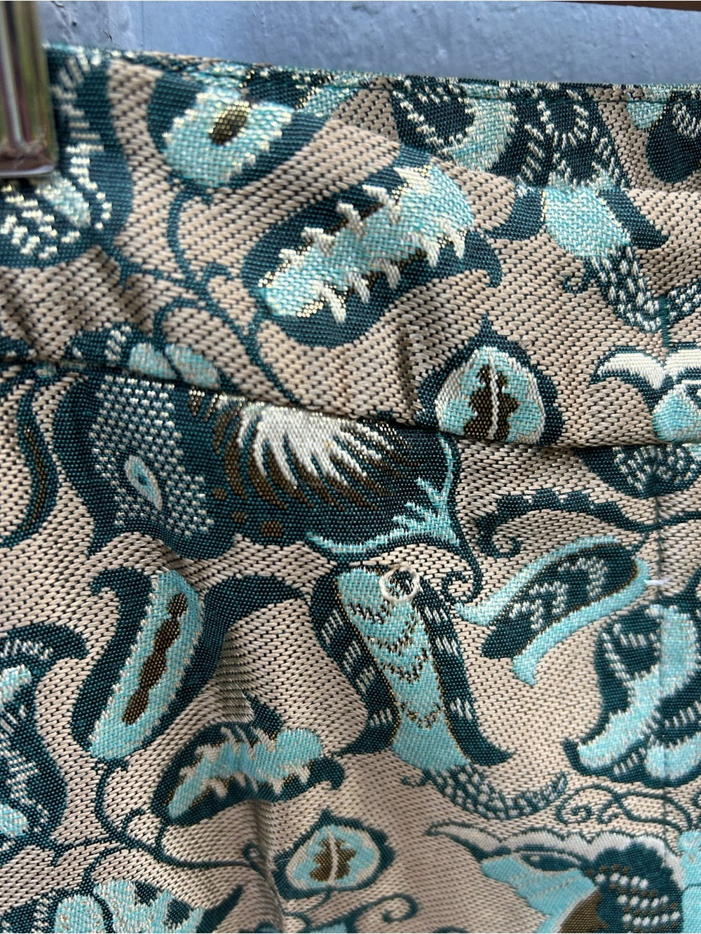 Weekend MaxMara Brocade gold cigarette pants, size “6”