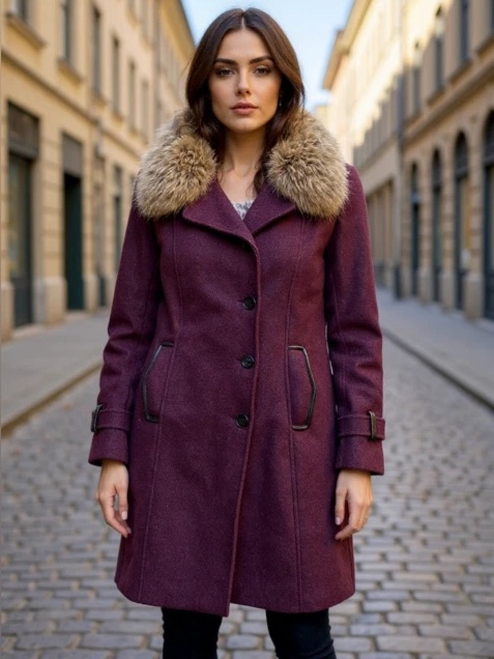 Soya & Kyo Burgundy Wool blend coat, size XS