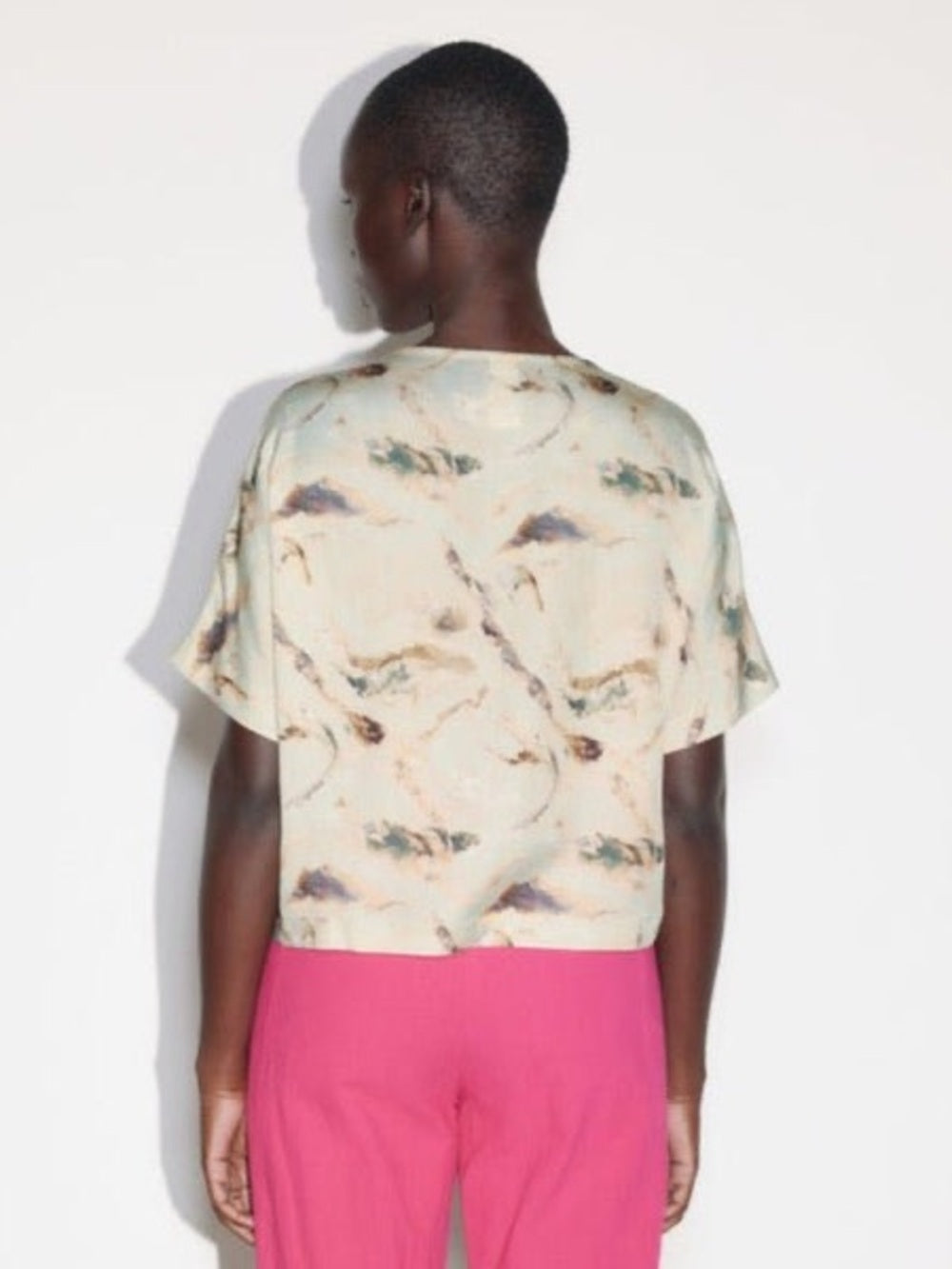 Eve Gravel Grey Green Lagos Short Sleeve Blouse, size M