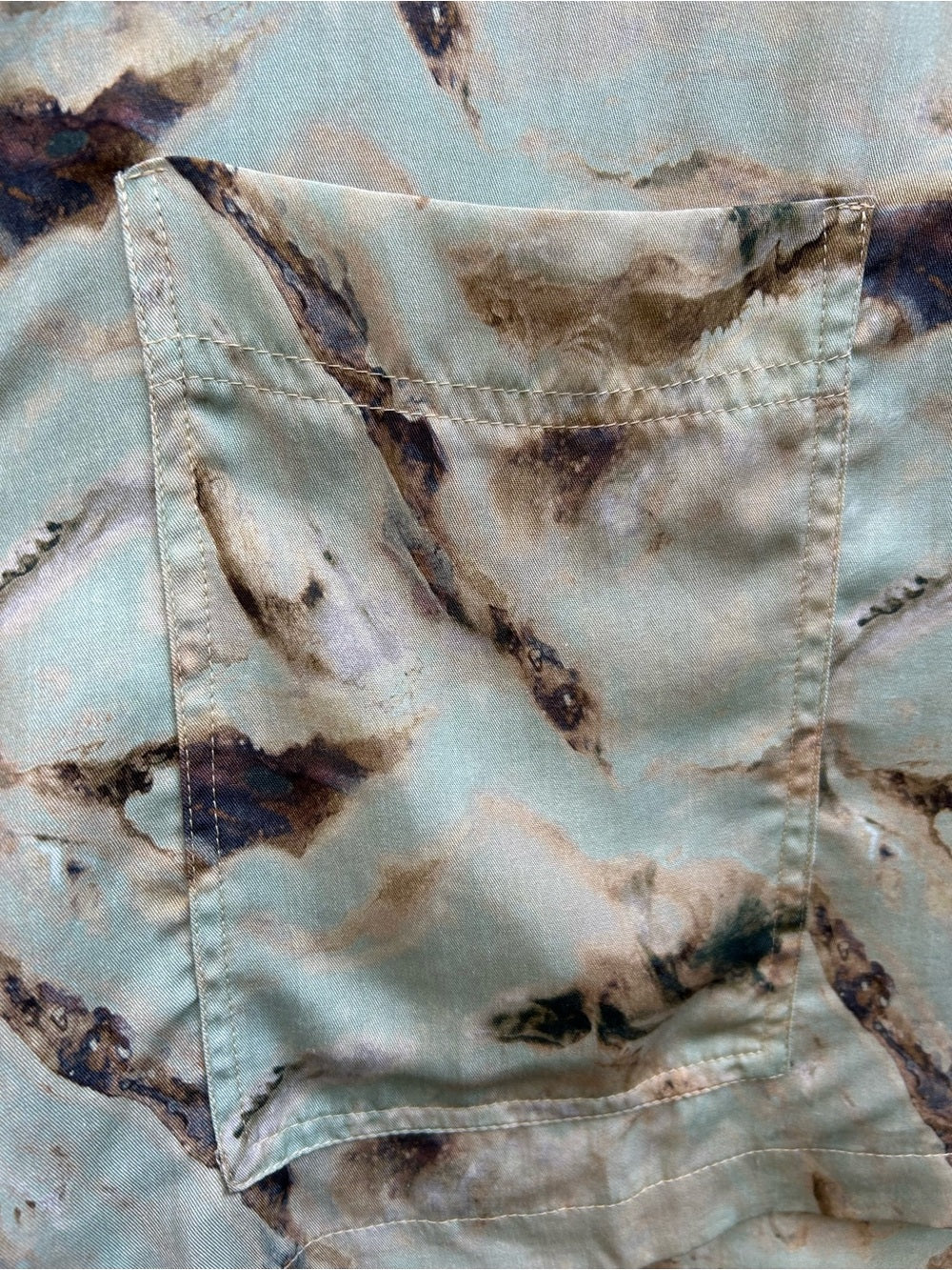 Eve Gravel Grey Green Lagos Short Sleeve Blouse, size M