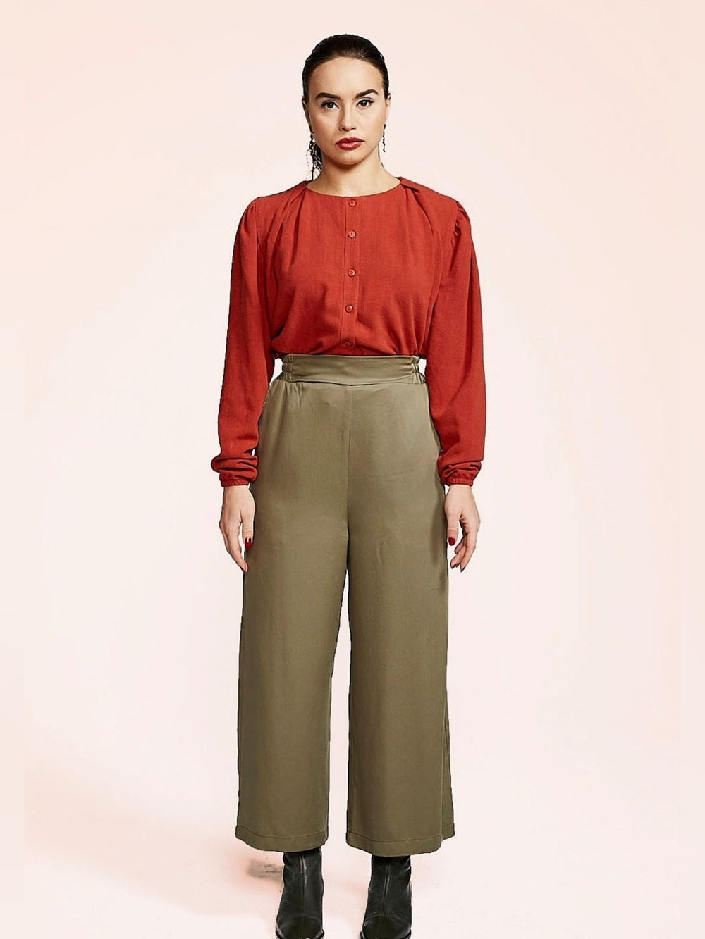 Melow by Melissa Bolduc khaki Helene wide leg pants, size L