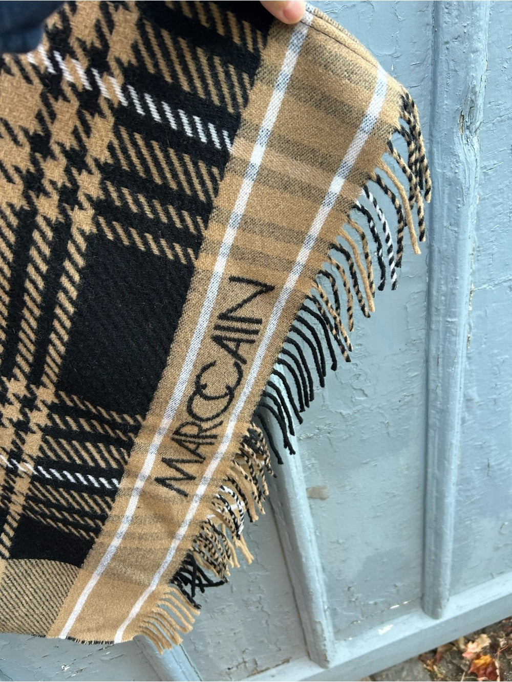 Marc Cain Black Brown Plaid Wrap Poncho, One Size