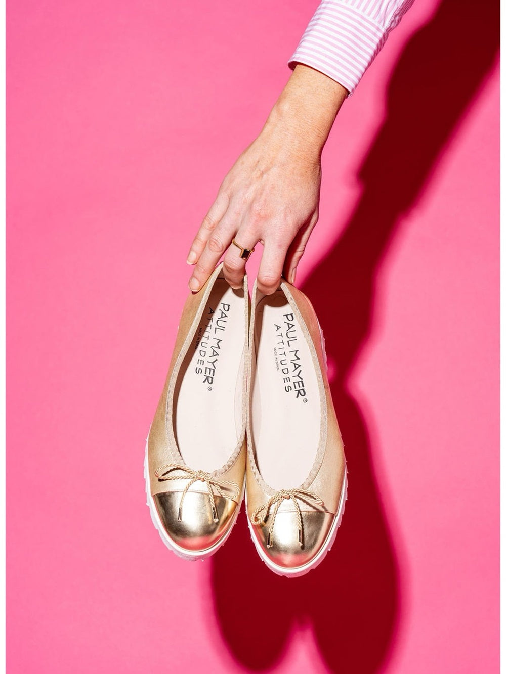 Paul Mayer Attitudes Gold Bravo Lug Sole Ballet Flat, BNWOB, size 8