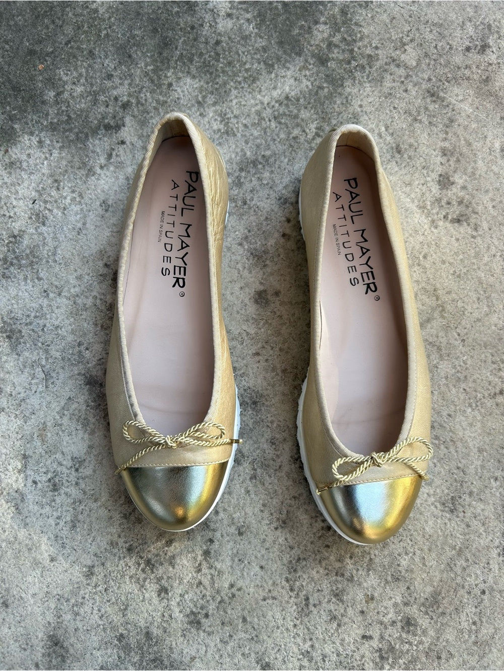 Paul Mayer Attitudes Gold Bravo Lug Sole Ballet Flat, BNWOB, size 8