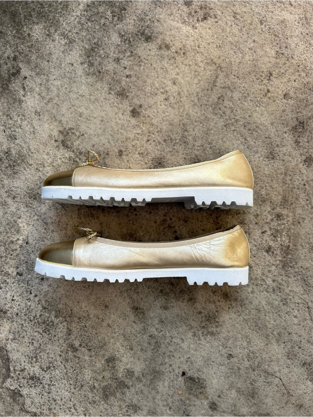 Paul Mayer Attitudes Gold Bravo Lug Sole Ballet Flat, BNWOB, size 8