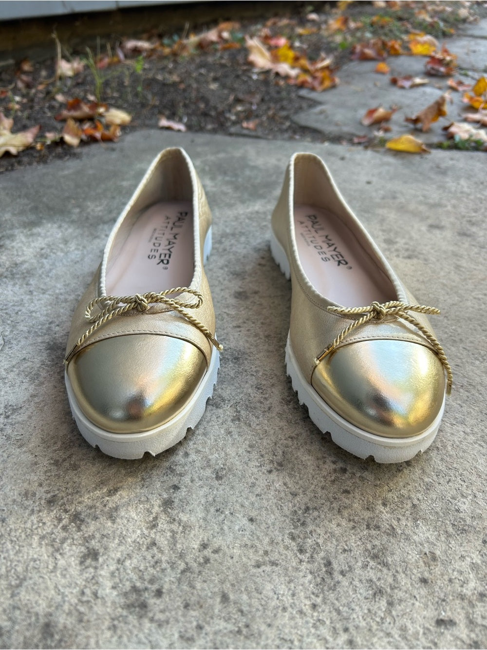 Paul Mayer Attitudes Gold Bravo Lug Sole Ballet Flat, BNWOB, size 8