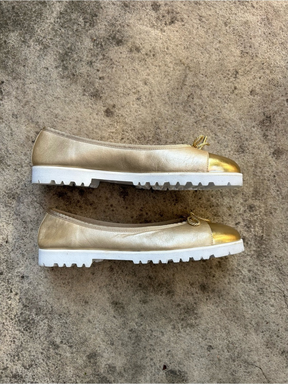 Paul Mayer Attitudes Gold Bravo Lug Sole Ballet Flat, BNWOB, size 8