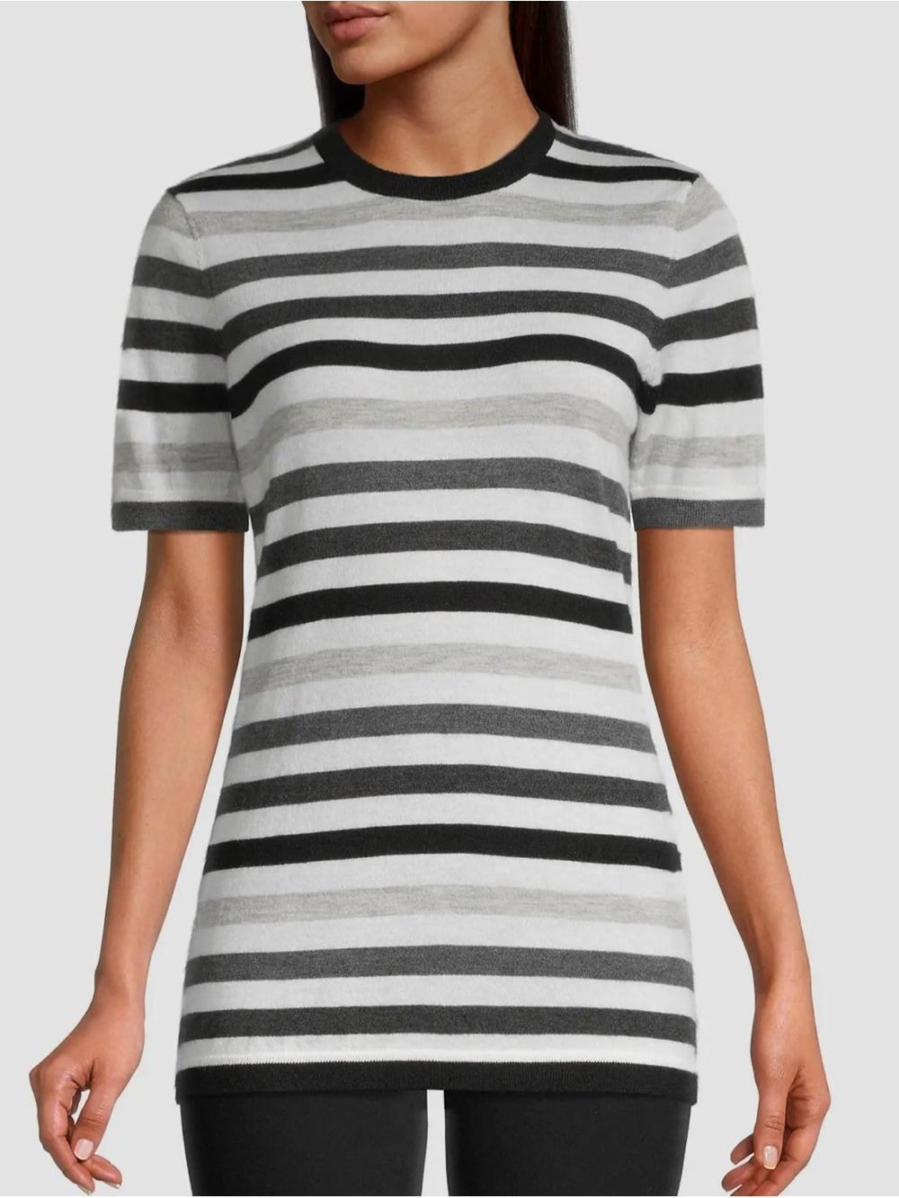 Hudson’s Bay Collection Grey Striped Cashmere Short Sleeve, size M