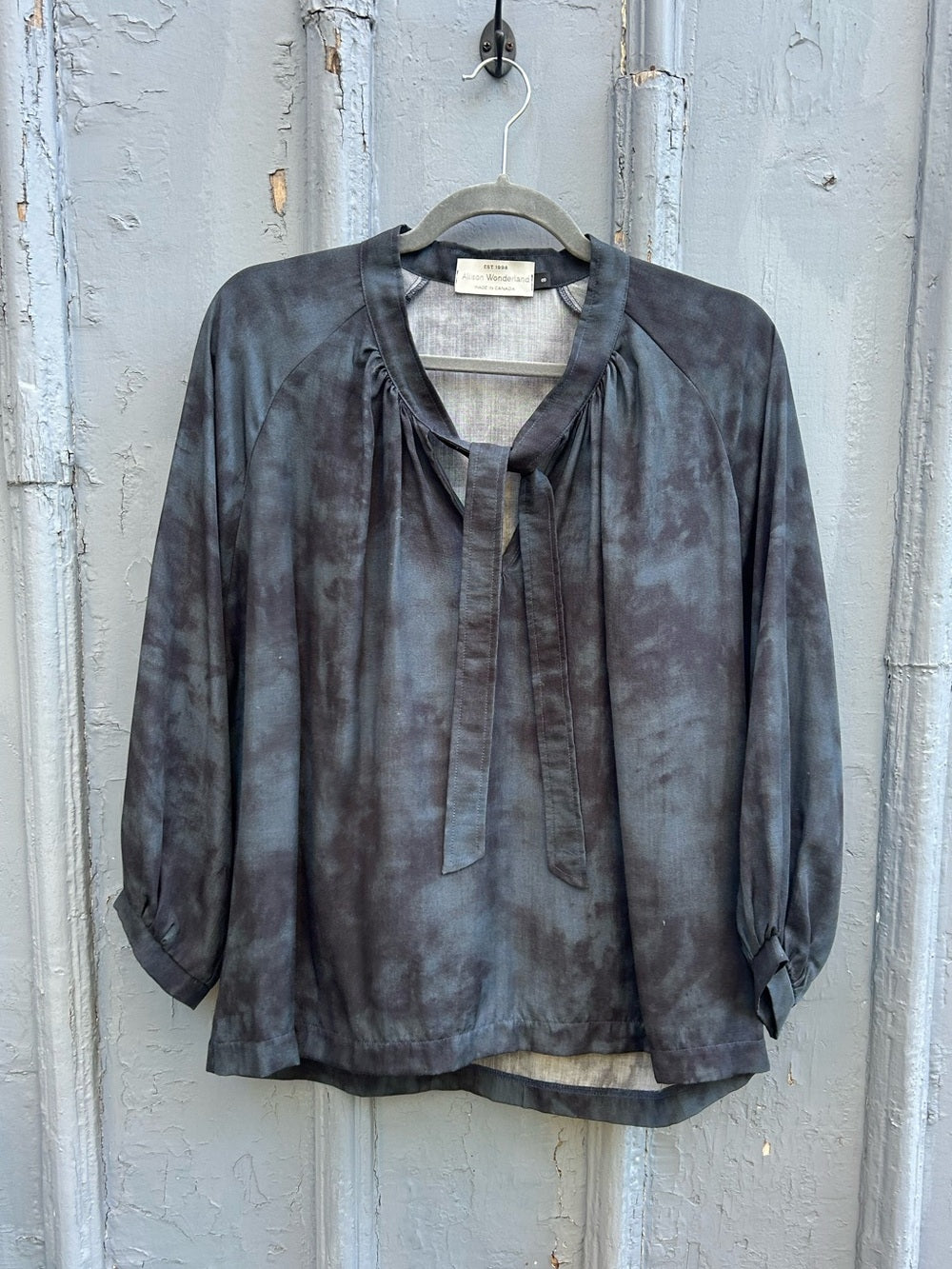 Allison Wonderland Blue Tie front Blouse, size 8