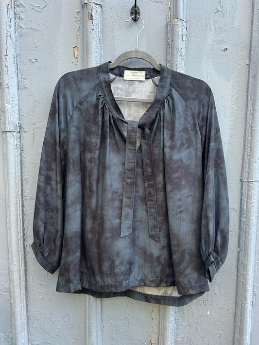 Allison Wonderland Blue Tie front Blouse, size 8