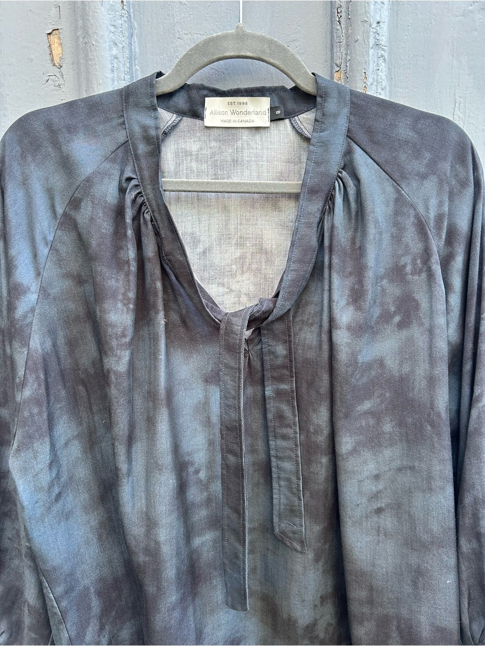 Allison Wonderland Blue Tie front Blouse, size 8