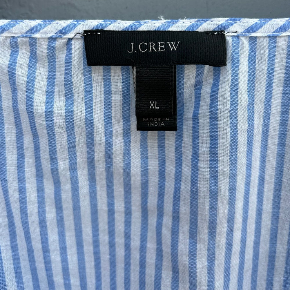 J Crew Blue Striped Red Embroidered sleeve tunic, size XL