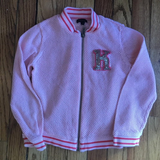 Ikks pink mesh varsity track jacket, size 8