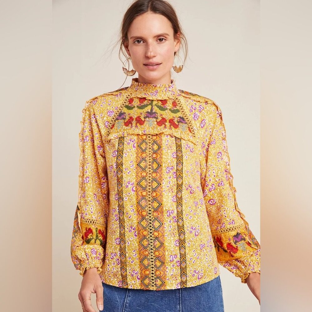 Anthropologie Maeve Goldie Embroidered Blouse, size 6