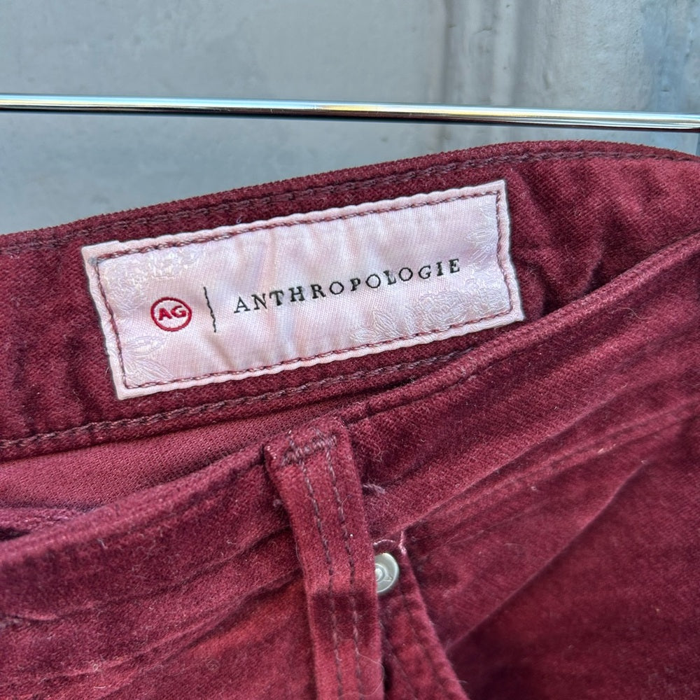 AG Merlot Velvet Stevie Slim Straight Pants, Size 30