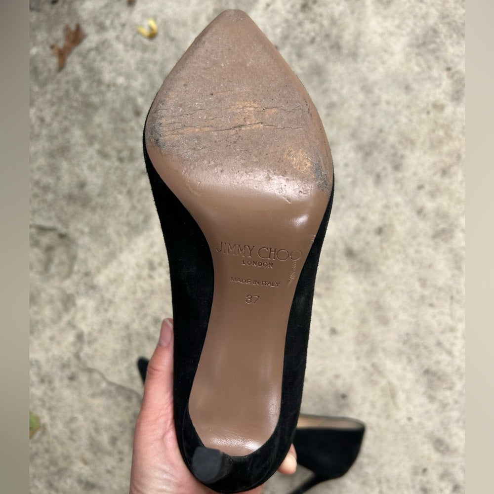 Jimmy Choo Jasmine Black Suede pump with crystals, size 37