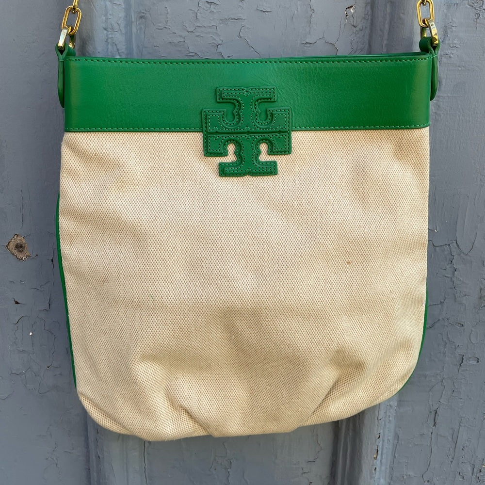 Tory Burch Stack T Canvas Leather Crossbody Bag
