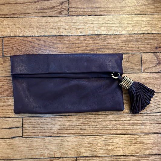 India Hicks Leather Tassled Carmen Clutch, Wine, 9.5" x  12 "