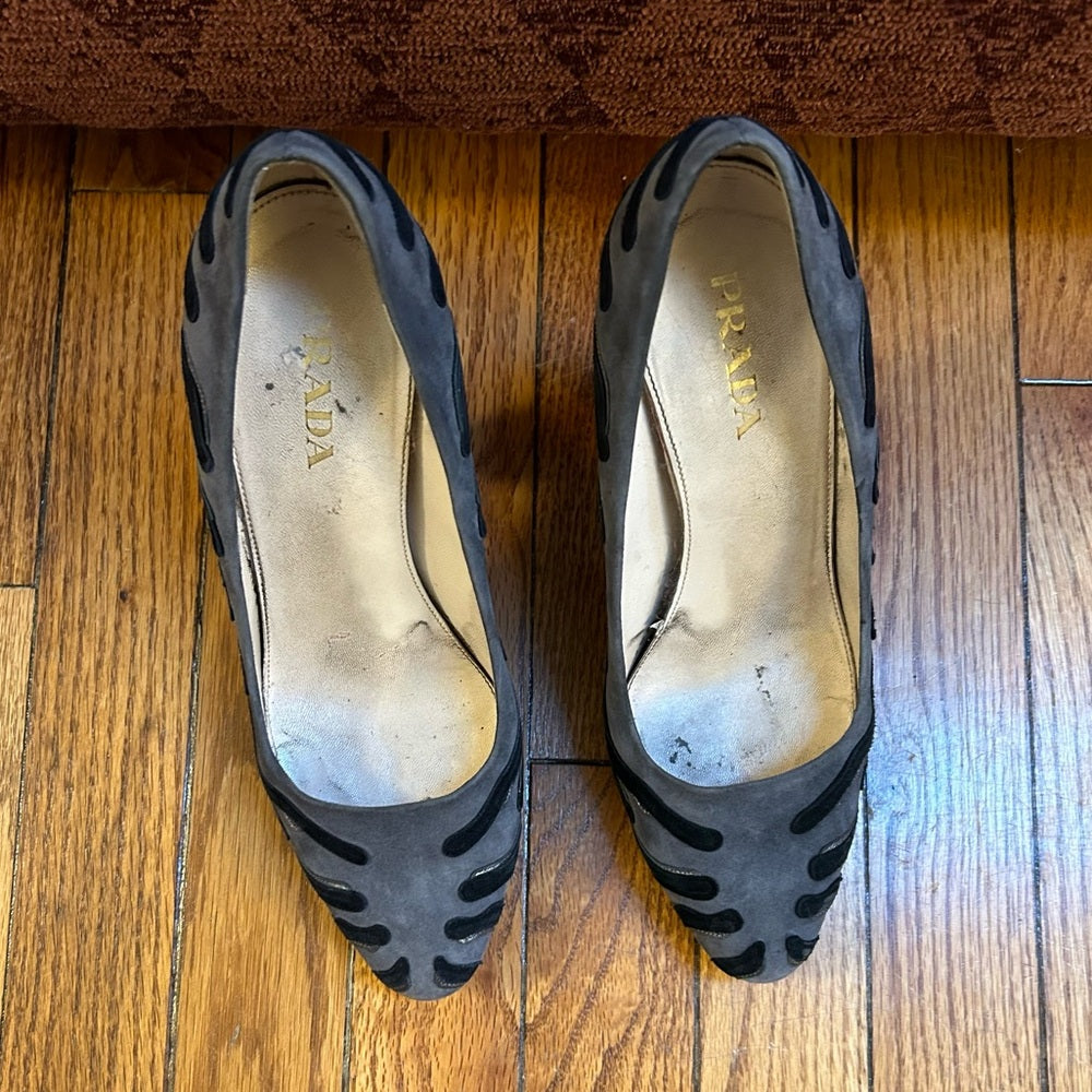 Prada Suede Camoscio Ardesia Zebra Pumps, size 38.5