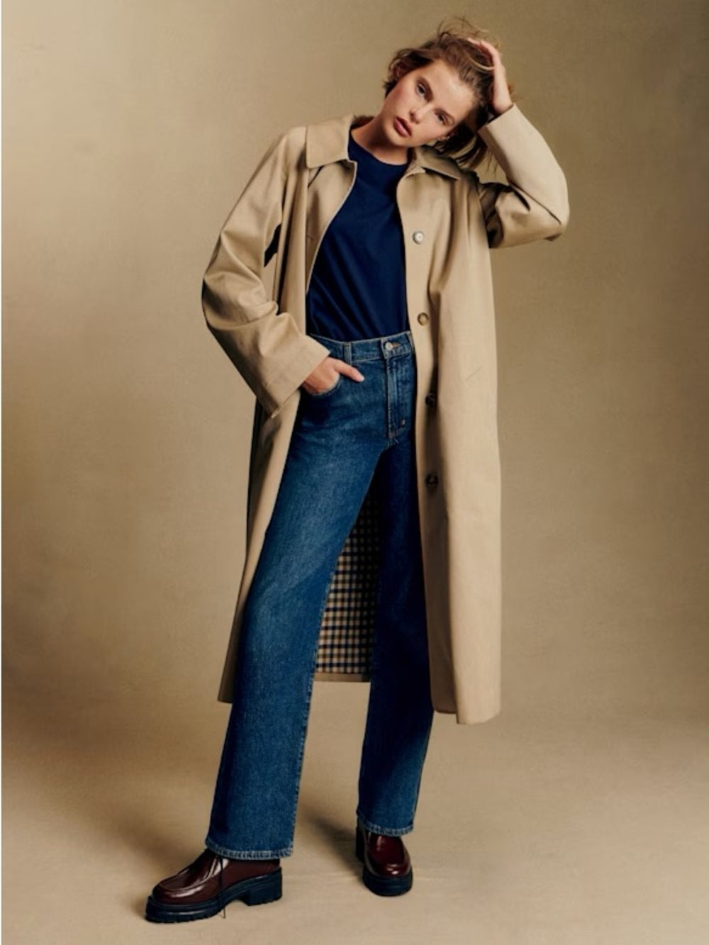 Sezane Taupe Clyde Trench Coat, size 44