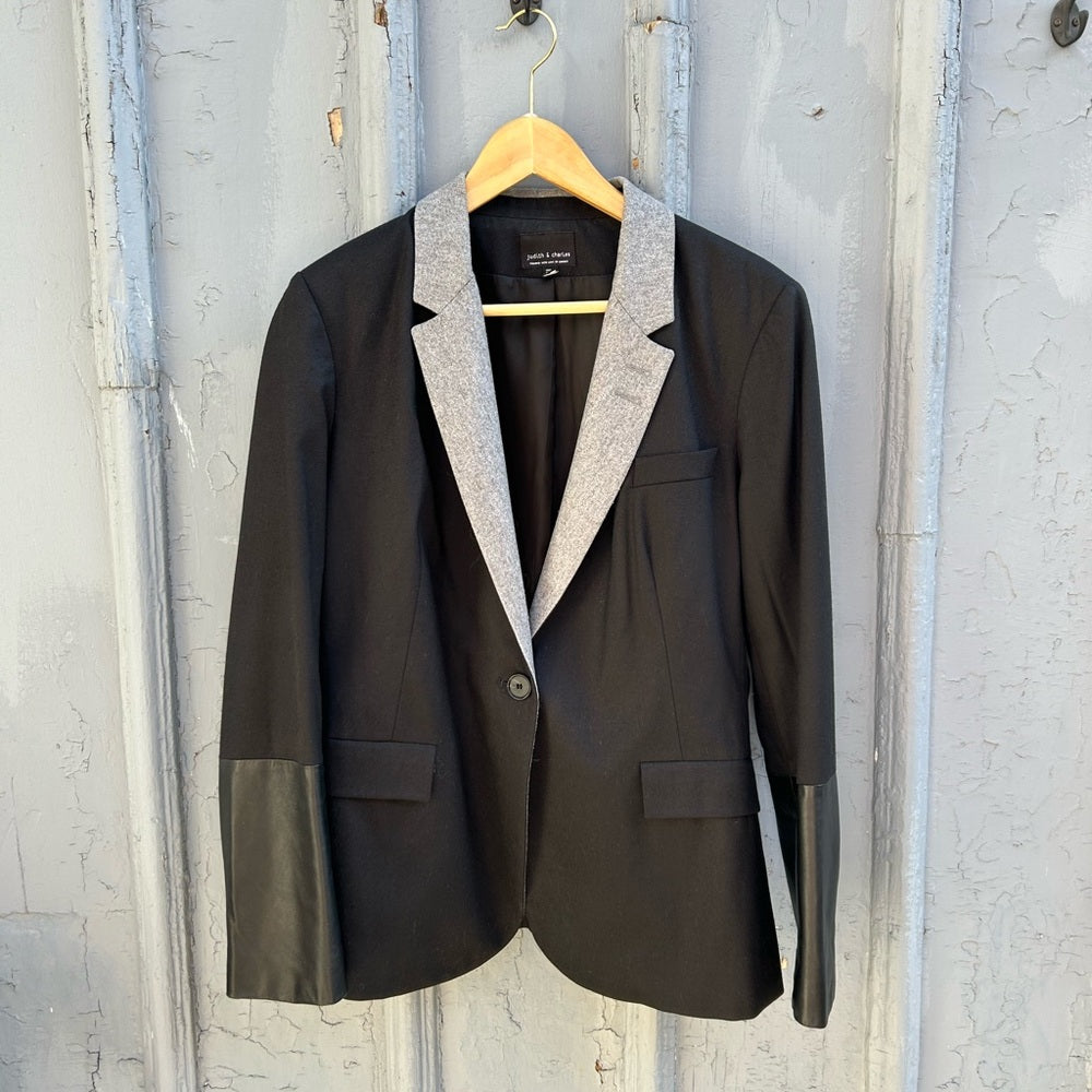 Judith & Charles Leather Wool Blazer, size 14