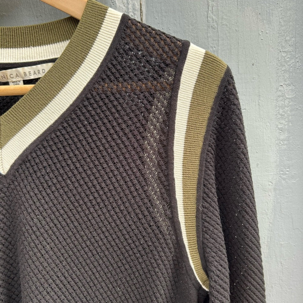 Veronica Beard Mixed Media V-Neck Sweater, size M