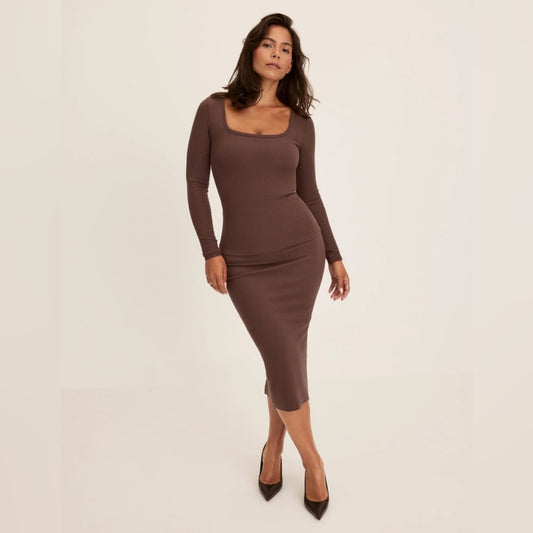 Knix Brown SculptRib Cotton Midi Pencil Skirt, BNWT, size M