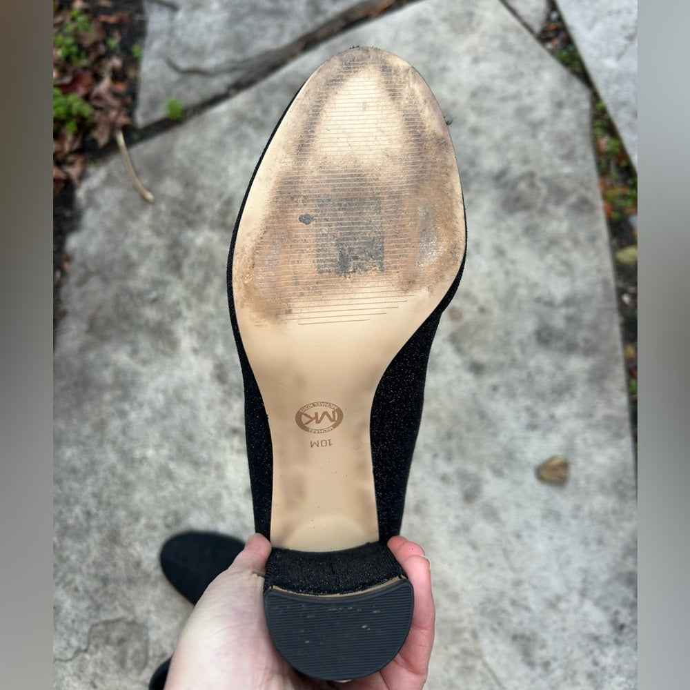 Michael Michael Kors Mandy Black Glitter Stretch-Knit Ankle Boot, size 10