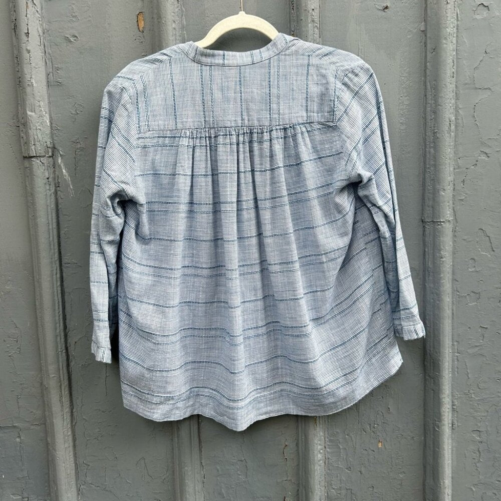 Horses Atelier Blue and white striped Peasant Blouse, size “2” (approx M)