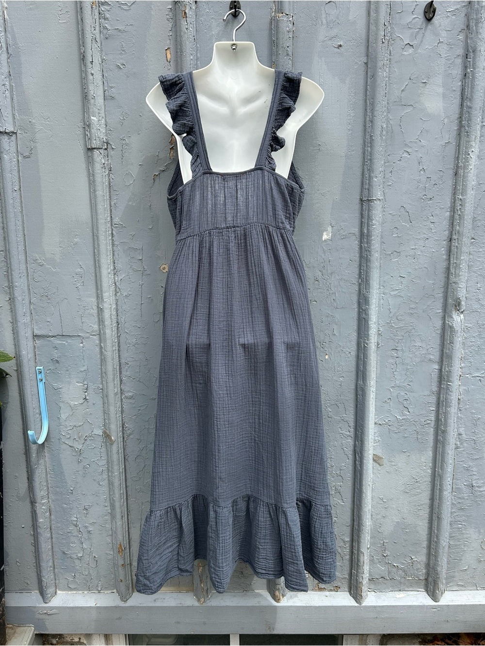 Anthropologie Starkx Blue Cotton tiered Dress, size Large