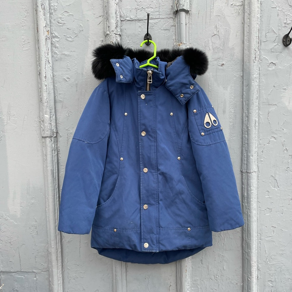 Mooseknucklers Blue Down and Fur Parka, size Small