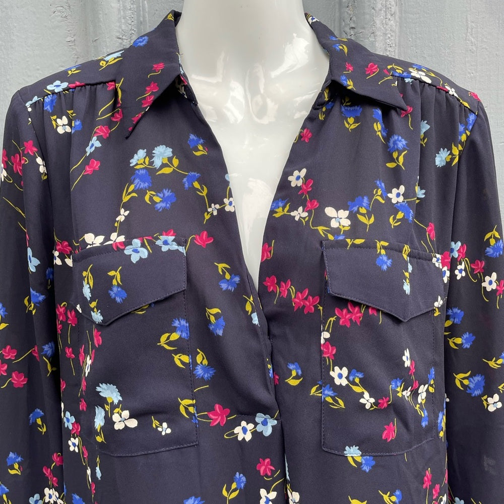 Ann Taylor Navy Floral Tunic Blouse, size M