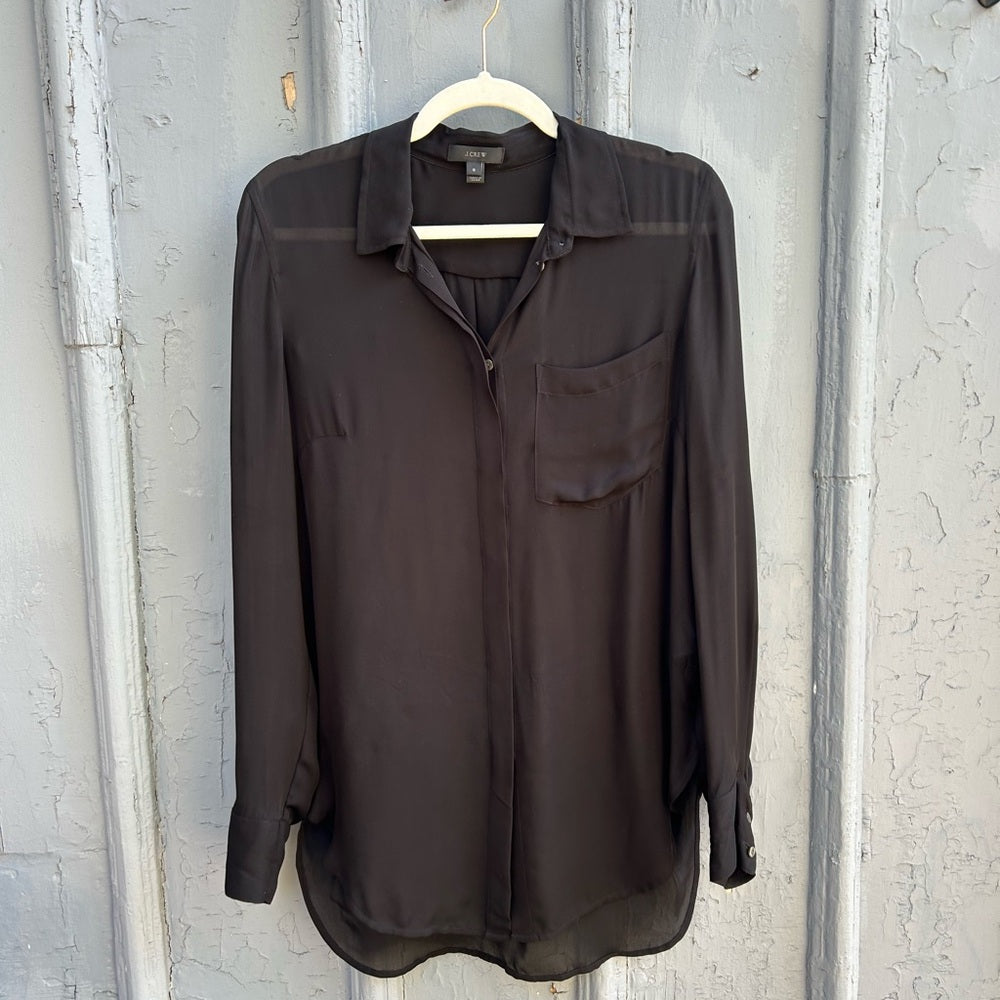 J Crew Black Robin Silk Blouse, Size 8