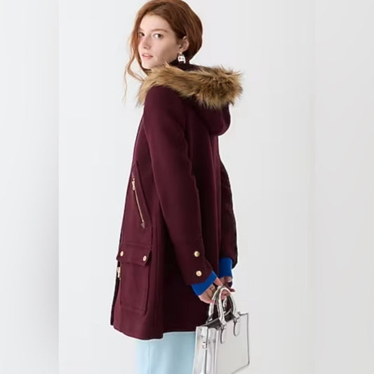 J. Crew Chateau Parka In Italian Stadium-cloth Midnight Burgundy, size 2